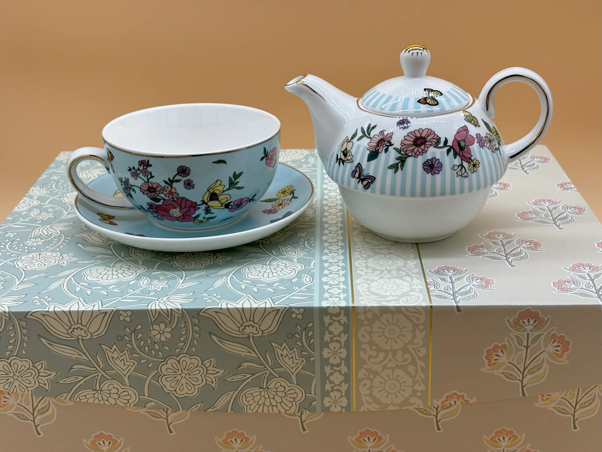 Teal Stripe Tea Set for One — Teakitsy